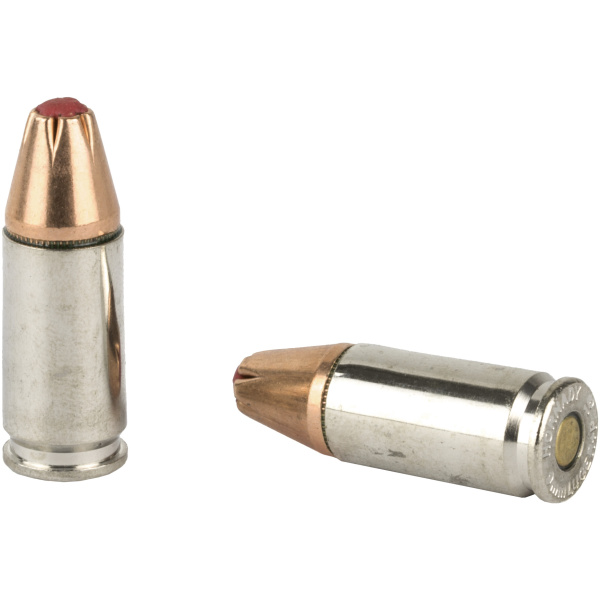 Two metallic ammunition bullets on white background