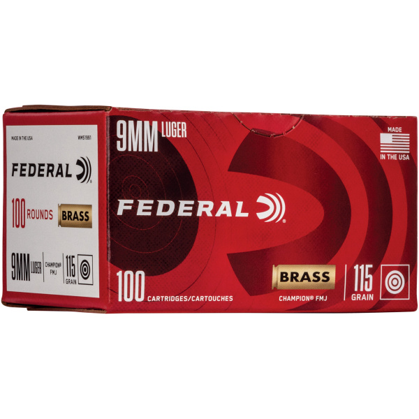 Federal 9mm Luger ammunition box, 100 rounds.