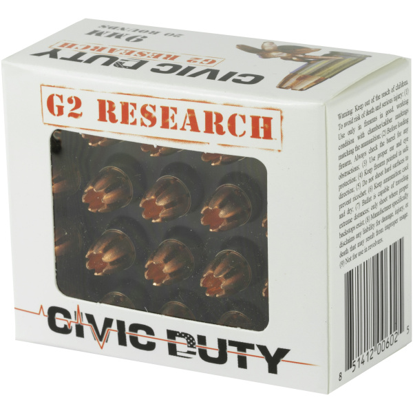 Box of G2 Research Civic Duty ammunition