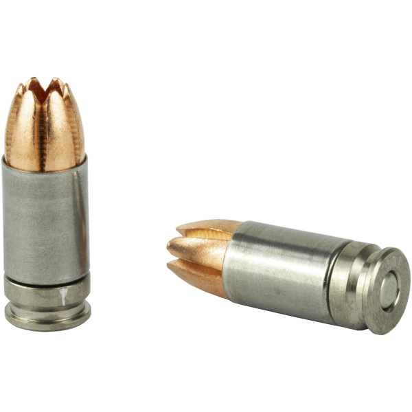 Close-up of two hollow-point bullets