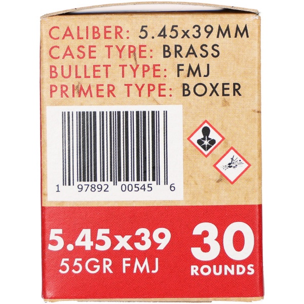 5.45x39mm full metal jacket ammo box, 30 rounds.
