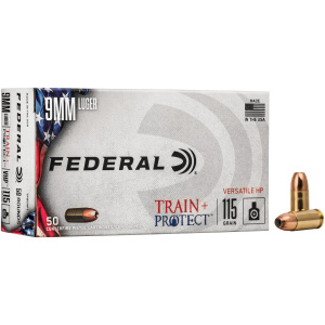 Federal 9mm Luger ammunition box with bullets.