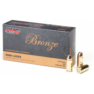9mm Luger ammunition box with bullets displayed