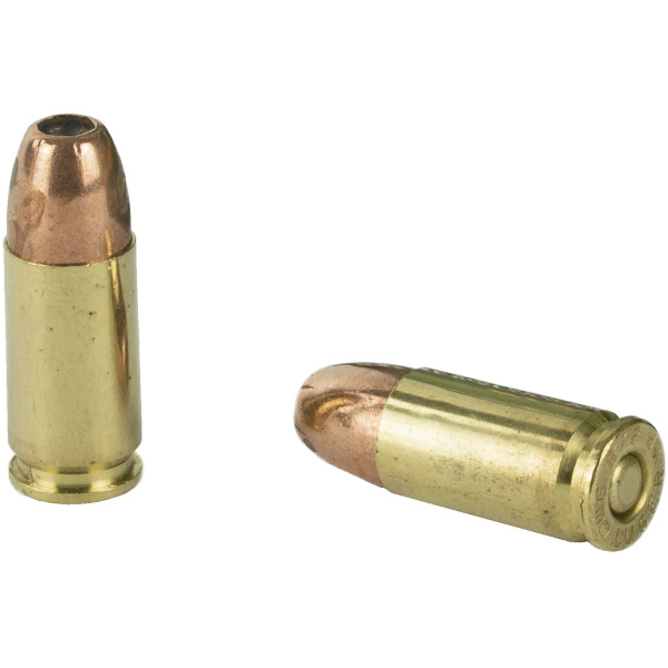 Two 9mm pistol bullets isolated on white background.