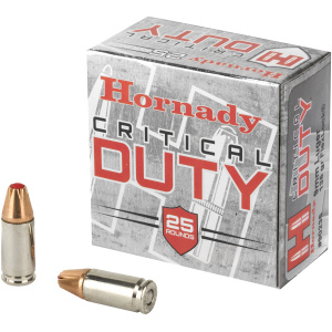 Hornady Critical Duty ammunition box and bullets.