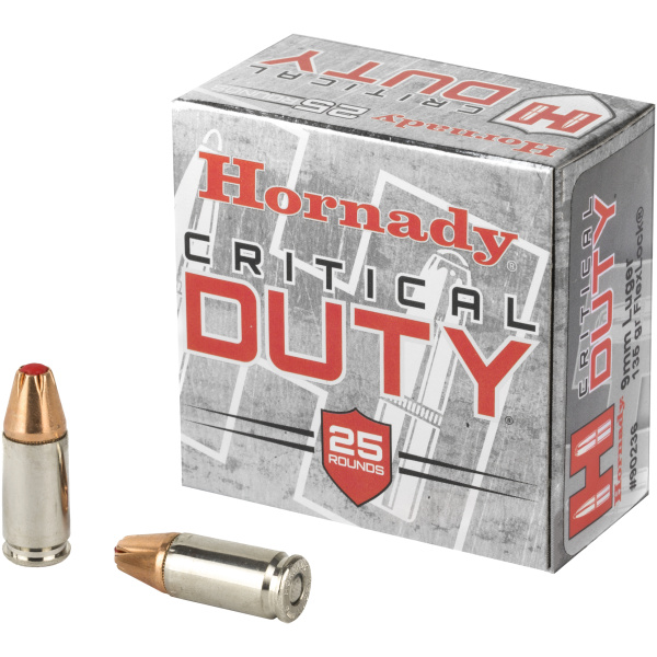 Hornady Critical Duty ammunition box and bullets.