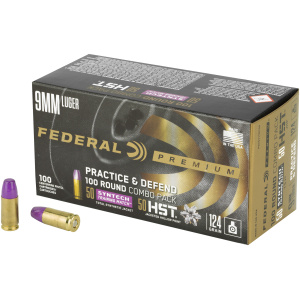 Federal 9mm ammunition box with two bullets.