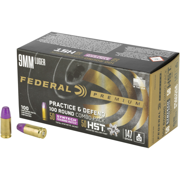 Federal 9mm Luger ammunition box with bullets.
