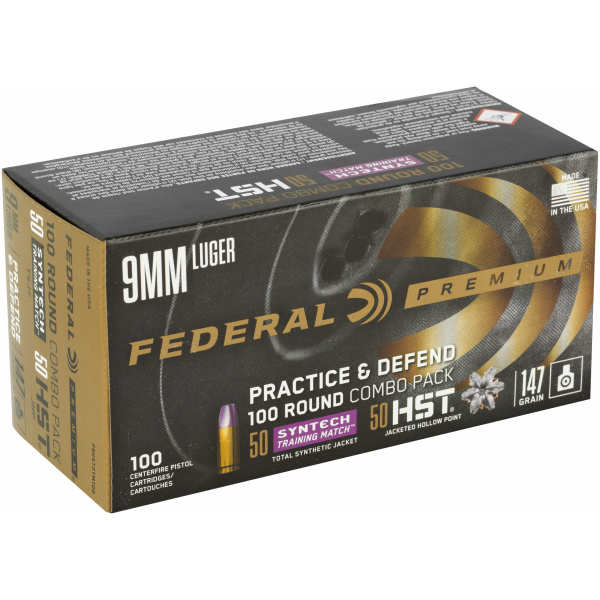 Federal 9mm Luger ammunition box packaging.