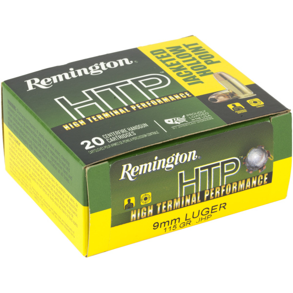 Remington HTP ammo box, 9mm Luger jacketed hollow point
