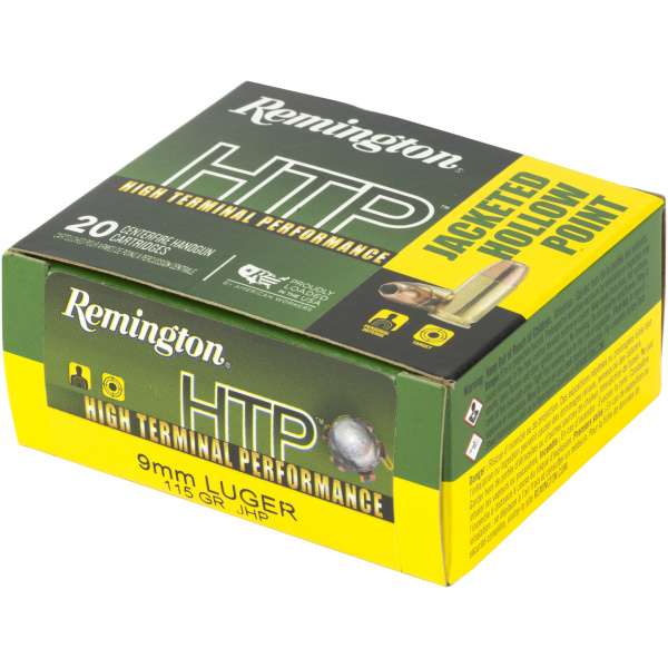 Remington HTP ammunition box with hollow point bullets.