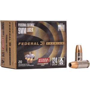 Federal 9mm Luger ammunition box and bullet