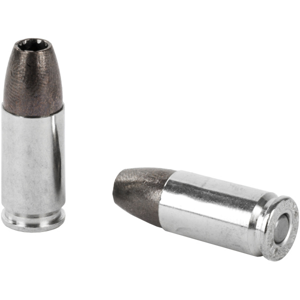 Two metal bullets, one upright, one lying down.