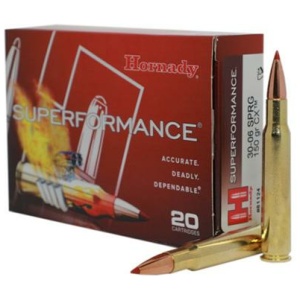 Hornady Superformance rifle ammunition, box and bullet.