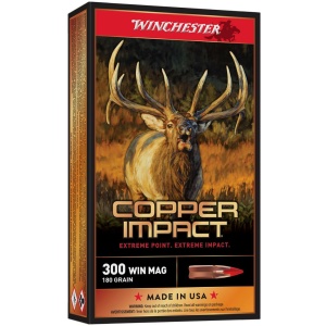Winchester Copper Impact ammunition box with elk illustration.