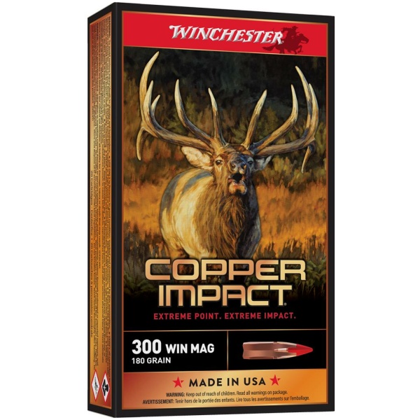 Winchester Copper Impact ammunition box with elk illustration.