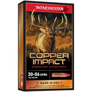 Winchester Copper Impact ammo box with an elk illustration.