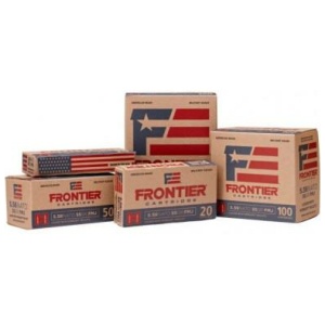 Frontier cartridge ammunition boxes with American flag design.