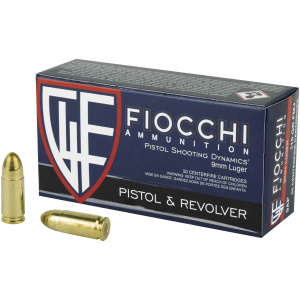 Fiocchi 9mm Luger ammunition box and bullets
