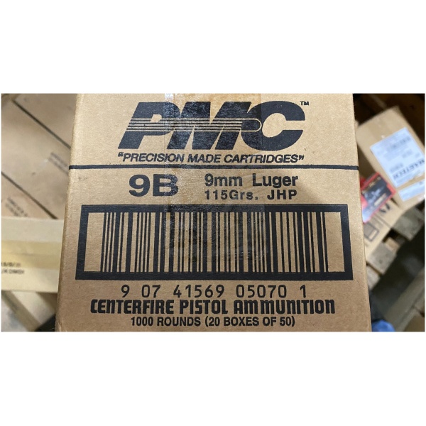 PMC 9mm Luger ammunition box.