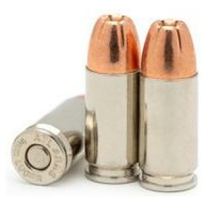 Three bullet cartridges on white background.