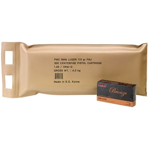 PMC 9mm Luger ammunition packaging.