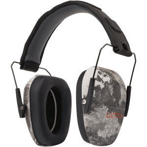 Camo noise-canceling earmuffs with brand logo