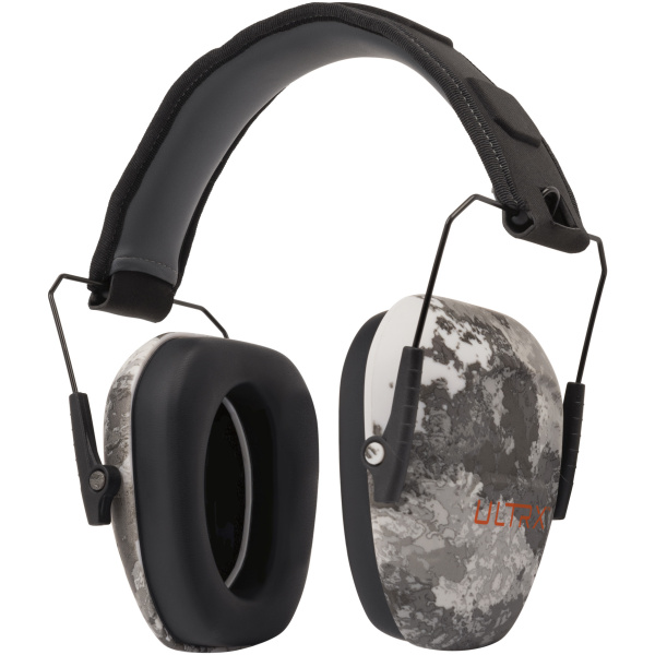 Camo noise-canceling earmuffs with brand logo