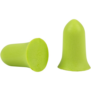 Green foam earplugs, two pieces.