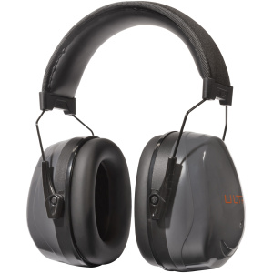 Noise-canceling headphones with black cushioned ear cups.