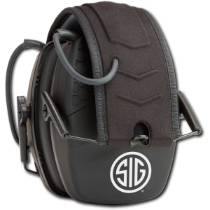 Black noise-canceling earmuffs with logo