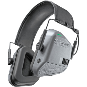 Electronic noise-canceling earmuffs for hearing protection.