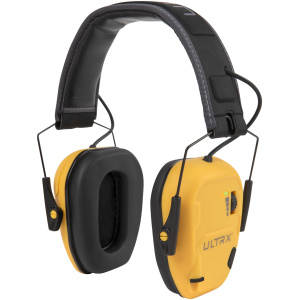Yellow noise-canceling earmuffs for hearing protection.