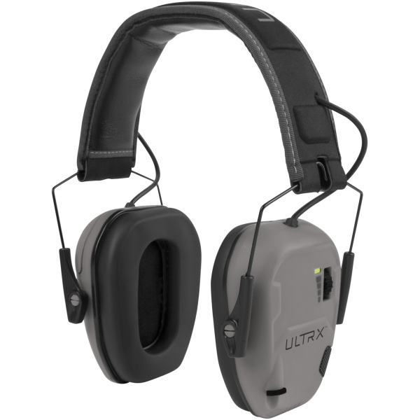 Gray noise-canceling headphones with black ear cushions.