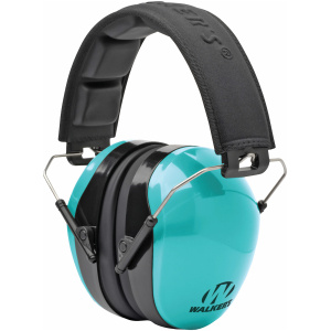 Teal noise-canceling earmuffs with black headband