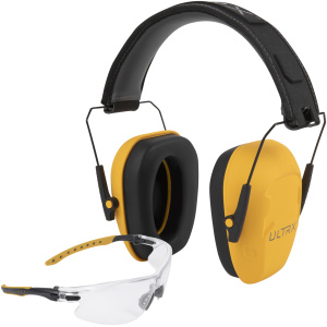 Yellow earmuffs and safety glasses set