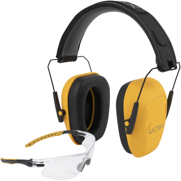 Yellow earmuffs and safety glasses set
