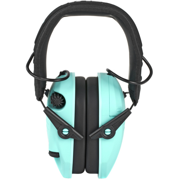 Turquoise noise-canceling headphones with black padding
