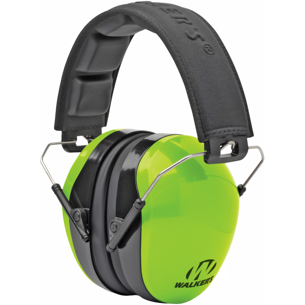 Green noise-canceling earmuffs with black headband.