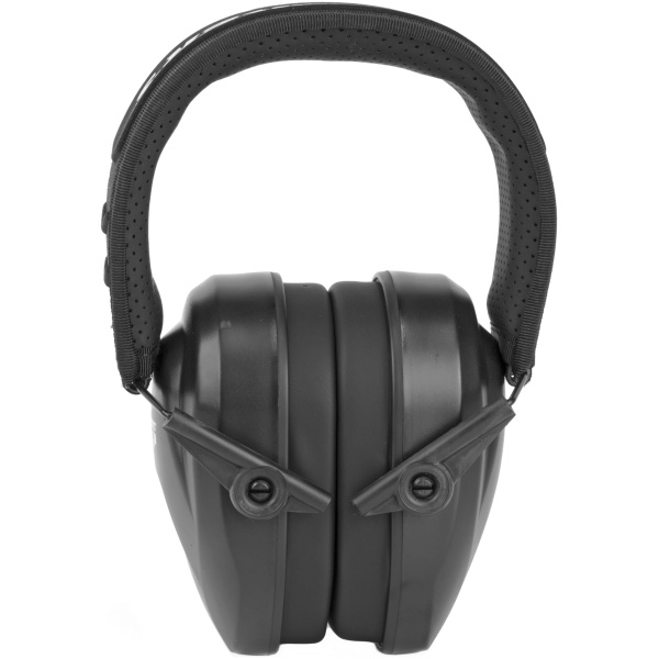 Black noise-canceling earmuffs for hearing protection.