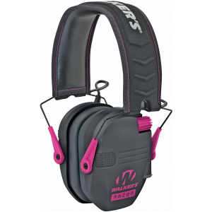 Walker's Razor ear protection with pink accents.