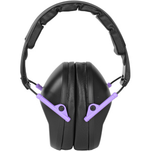 Black and purple noise-canceling earmuffs