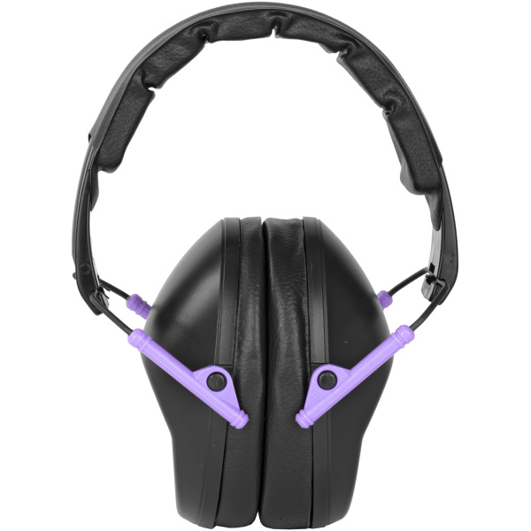 Black and purple noise-canceling earmuffs
