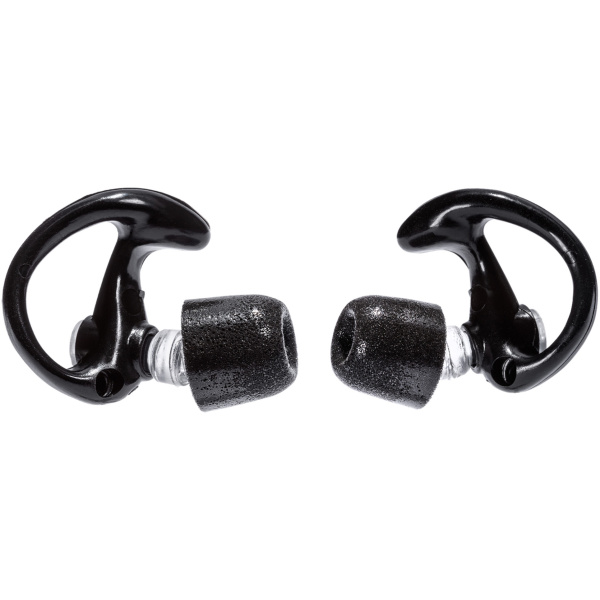 Black noise-canceling earplugs with ergonomic design.