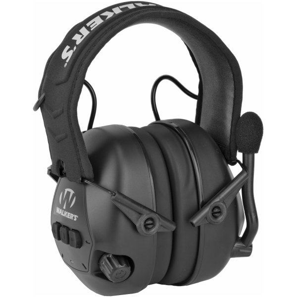 Electronic hearing protection earmuffs with microphone.
