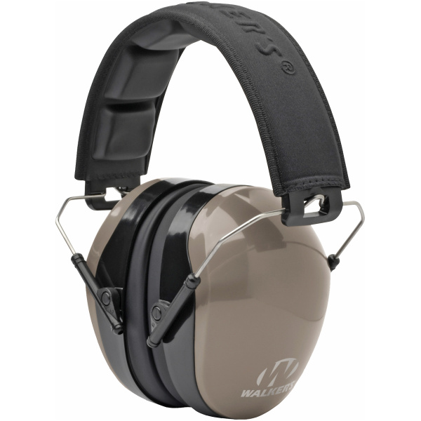 Protective gray earmuffs with padded headband