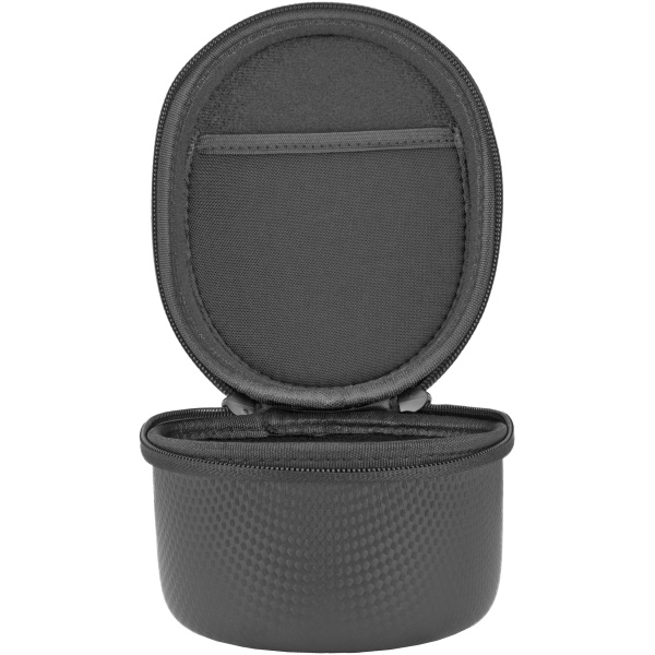 Open black hard shell carrying case with zipper