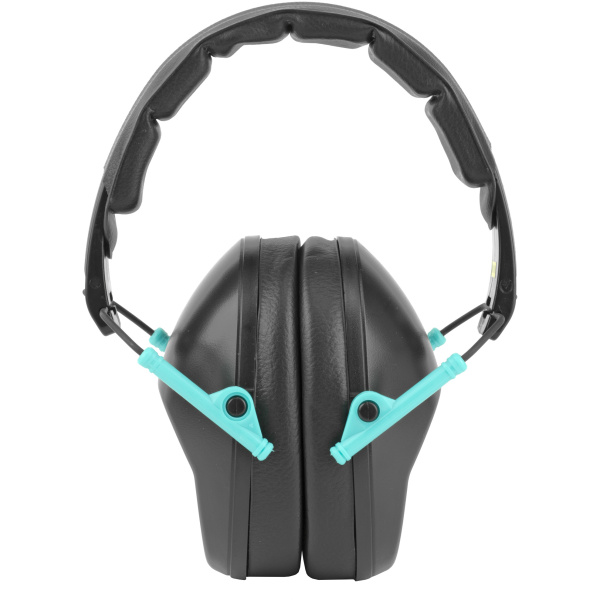 Noise-canceling headphones with turquoise accents.