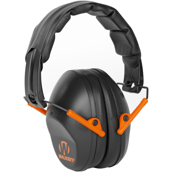 Black and orange noise-canceling earmuffs for hearing protection.