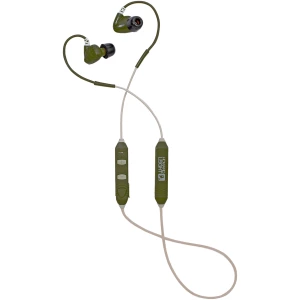 Green earphones with control buttons and cable.